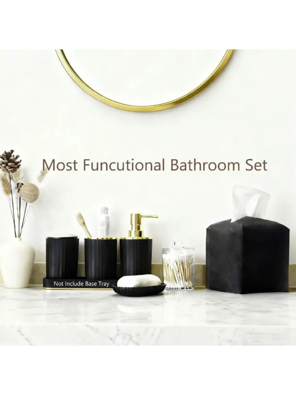 Stylish 21PC Black Bathroom Accessories Set - Shower Curtain, Rugs, Soap